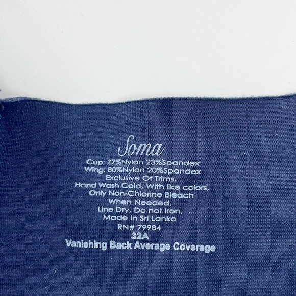 NWT Soma Vanishing Back Front Close Full Coverage Smoothing Navy Blue Bra Sz 32A - Picture 8 of 8